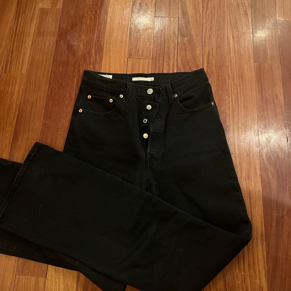 LEVIS RIBCAGE BOOT BLACK DENIM JEANS SIZE 28